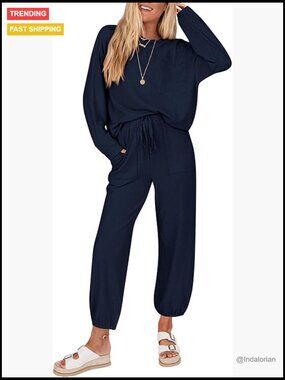 Ribbed Knit Lounge Set Tracksuit Jogger Pants Comfy Postpartum